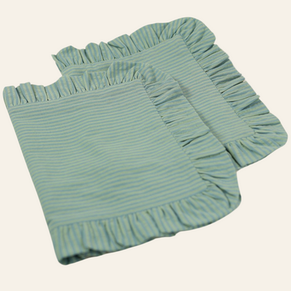 Blue & Green Stripe Frill Placemats  | Set of 2