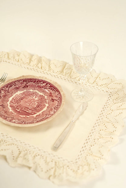 Delicate Schiffli Trim Placemats | Set of 2