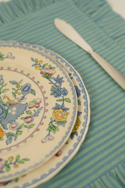 Blue & Green Stripe Frill Placemats  | Set of 2