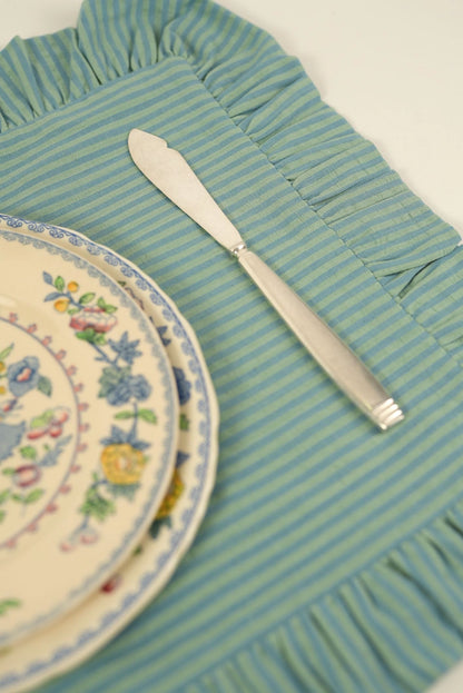 Blue & Green Stripe Frill Placemats  | Set of 2