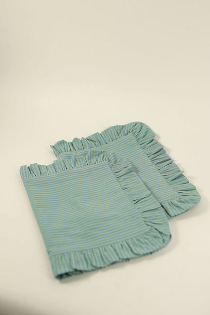 Blue & Green Stripe Frill Placemats  | Set of 2