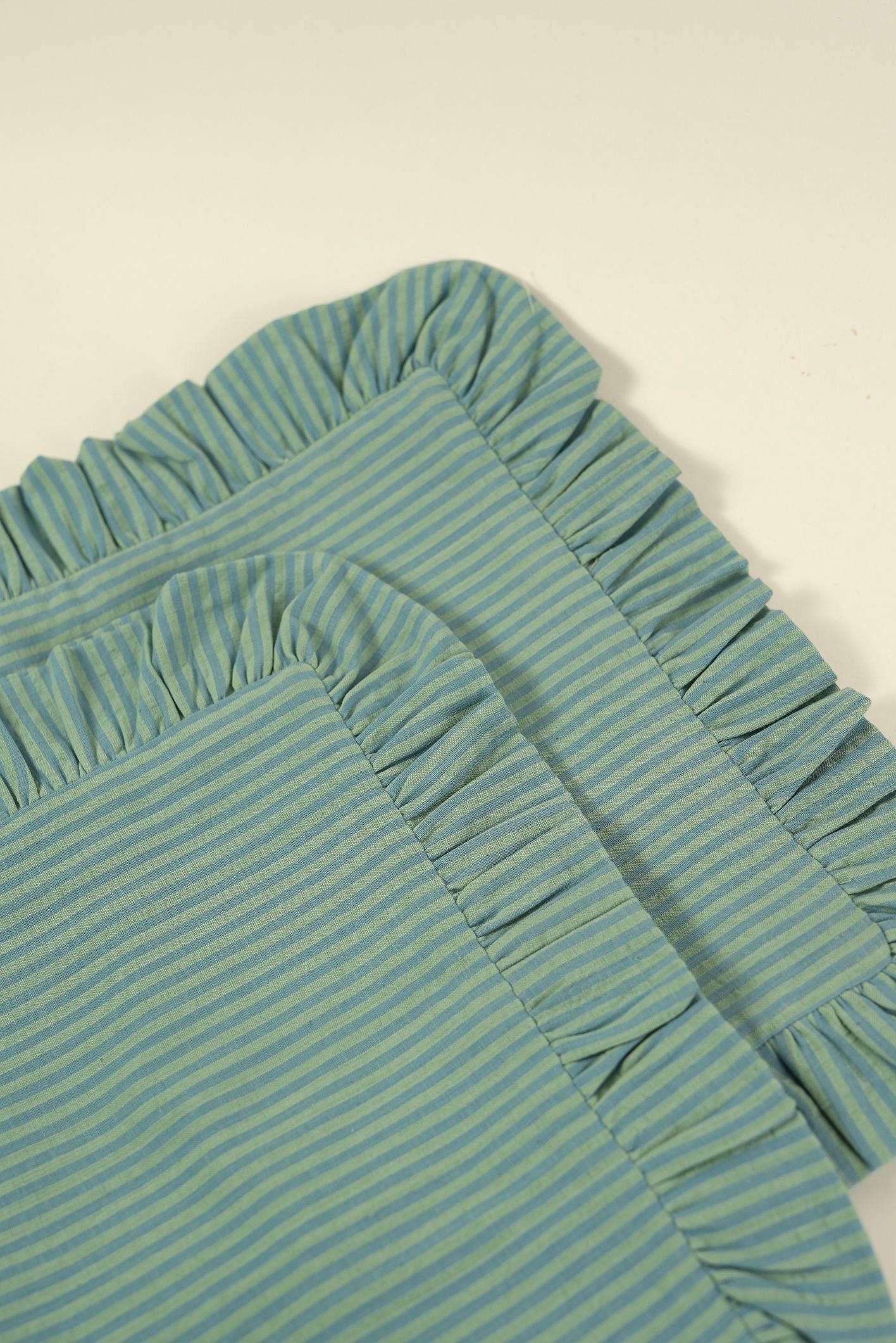 Blue & Green Stripe Frill Placemats  | Set of 2