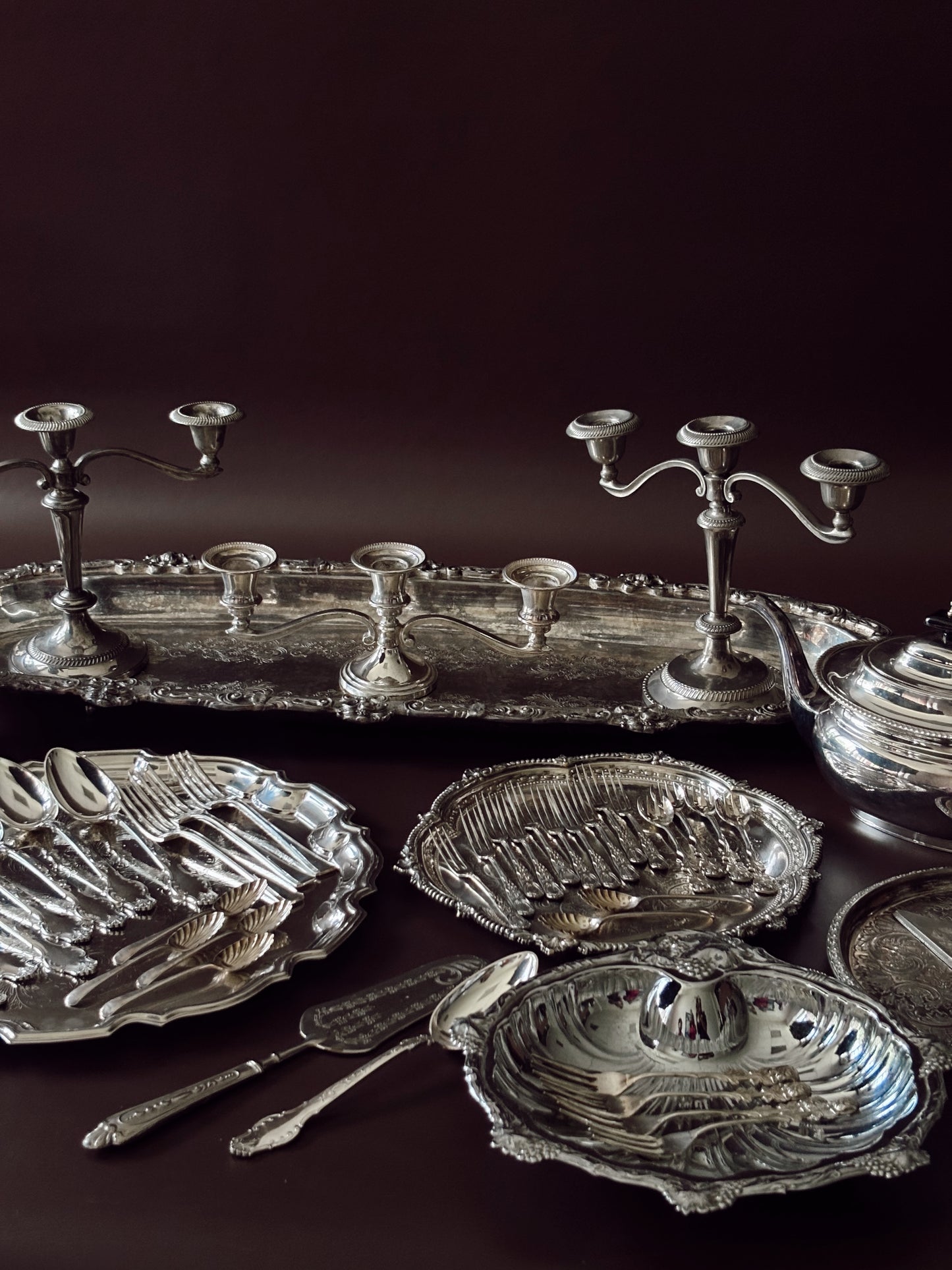 Victorian Silver-Plated Salver Tray with Engraved Scrollwork