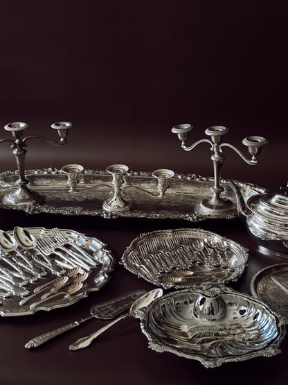 Victorian Silver-Plated Salver Tray with Engraved Scrollwork