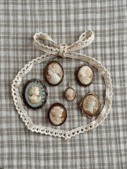 Antique Shell Cameo Brooch & Pendant With Scallops