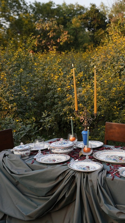 Rare Antique French Brass & Porcelain Candle Stands | Set of 2