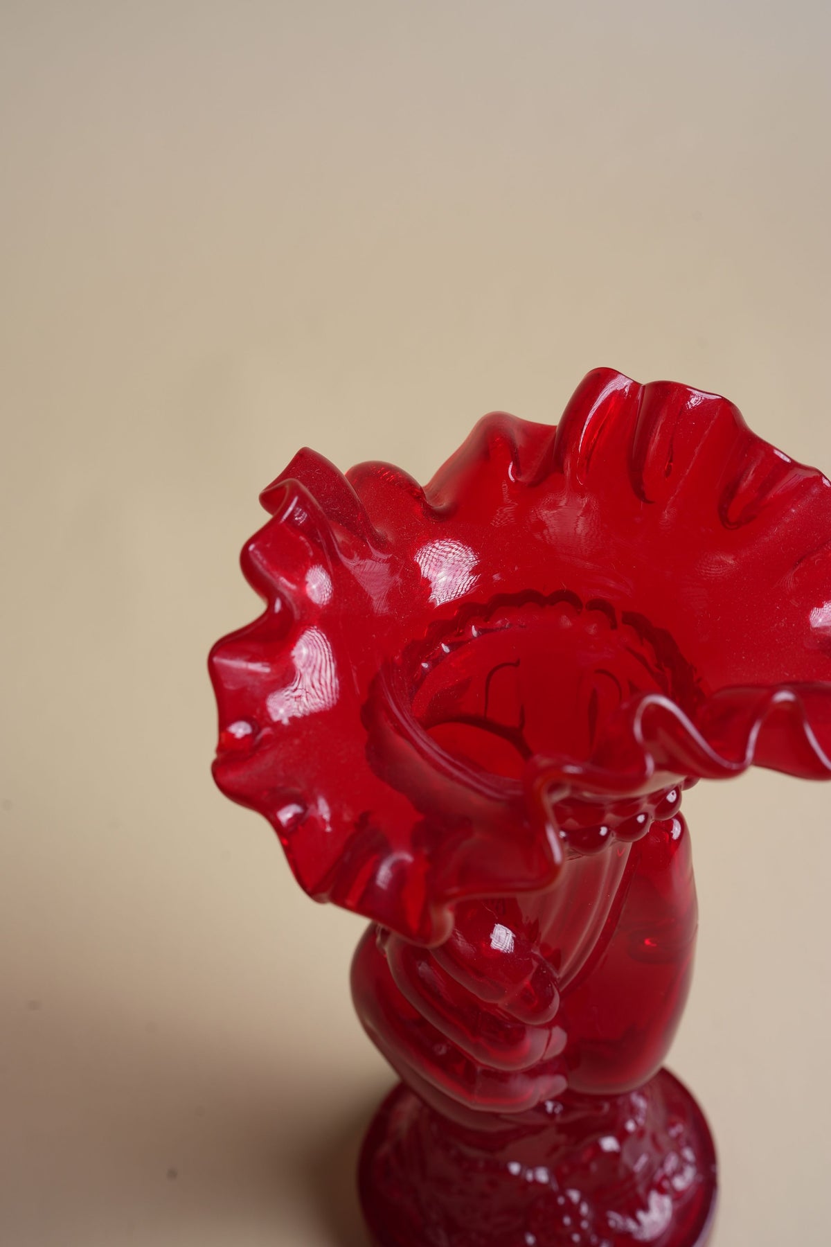 Victorian Ruby Red Pressed Glass Hand Vase