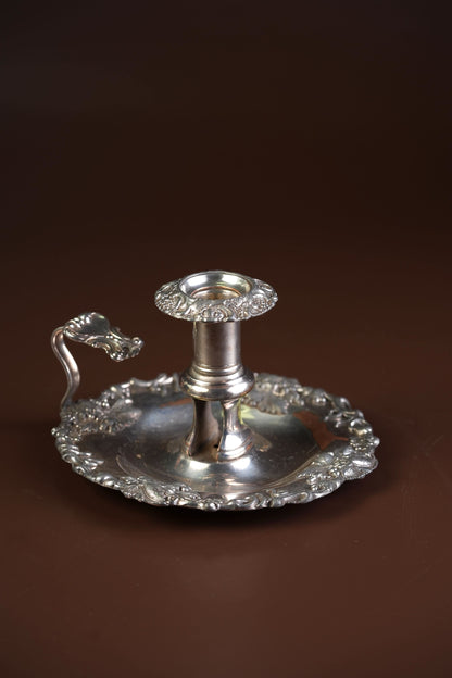 Victorian Silver-Plated Candleholders with Repousse Grape Border