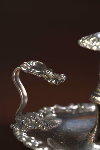 Victorian Silver-Plated Candleholders with Repousse Grape Border