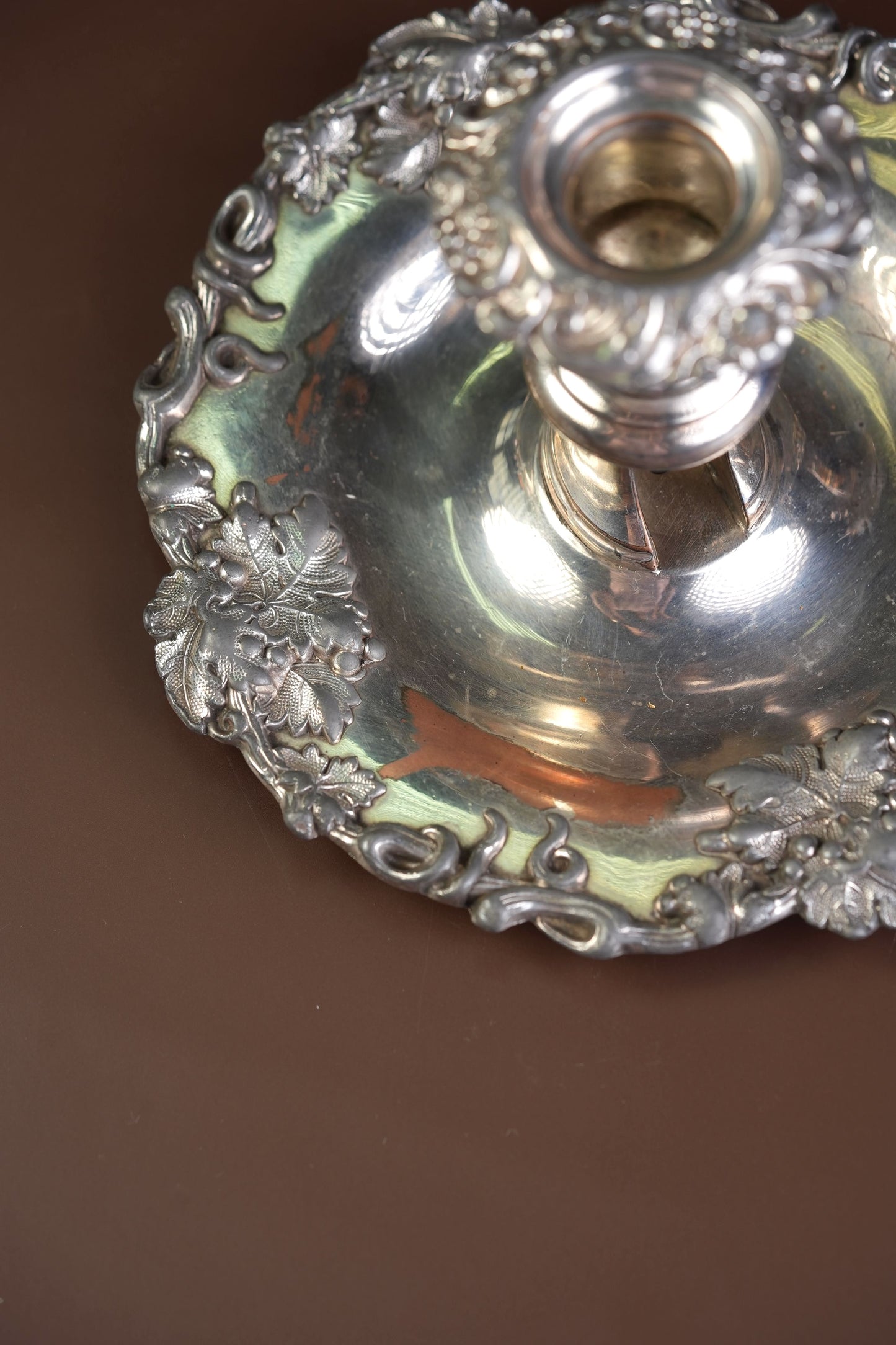 Victorian Silver-Plated Candleholders with Repousse Grape Border