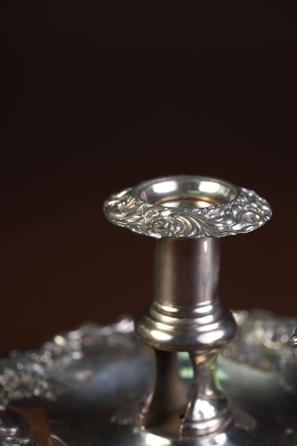 Victorian Silver-Plated Candleholders with Repousse Grape Border