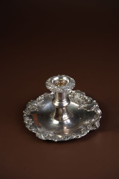Victorian Silver-Plated Candleholders with Repousse Grape Border