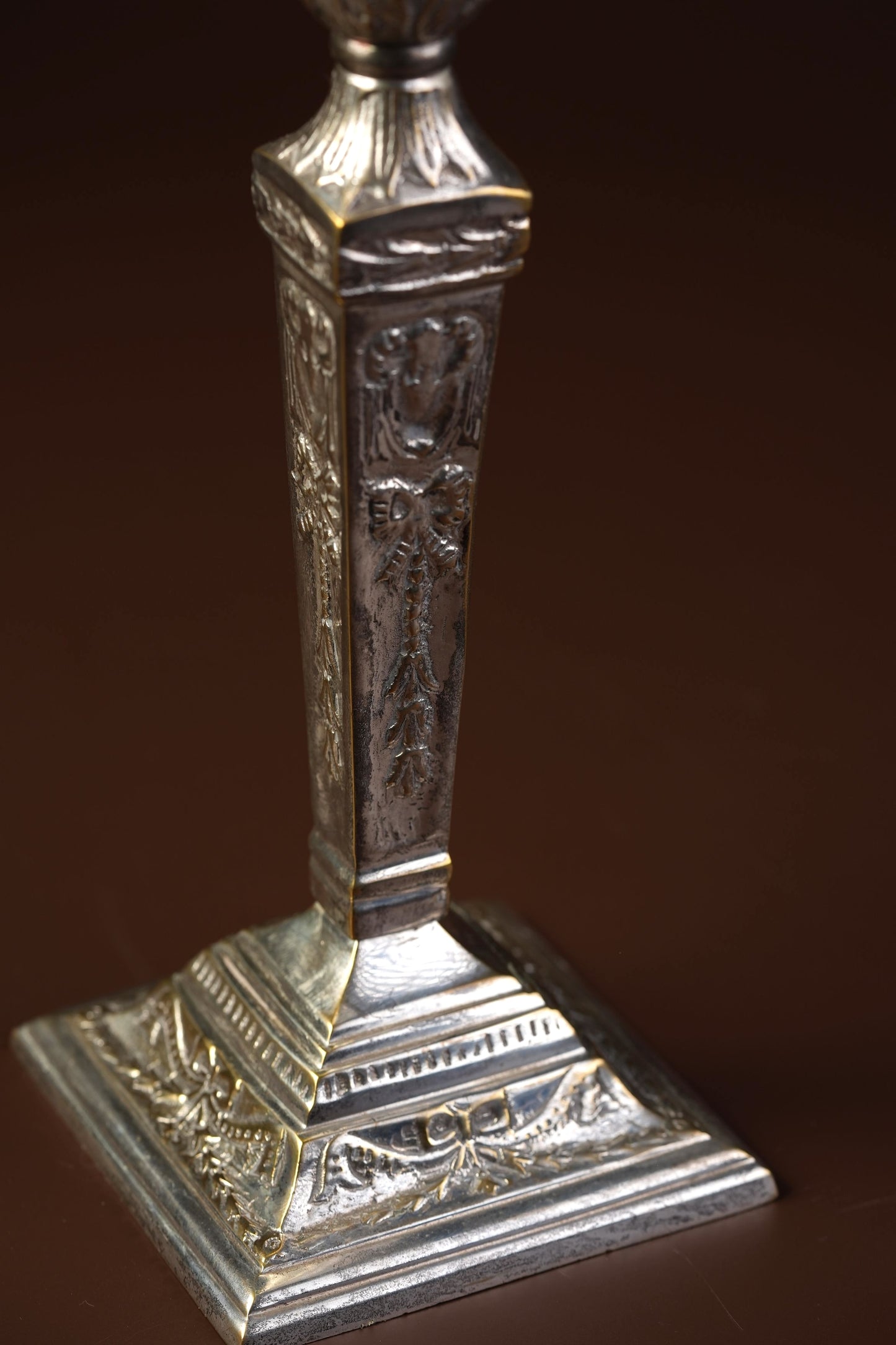 Victorian Silver-Plated Neoclassical Candlesticks with Tassel Detail