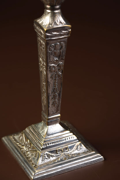 Victorian Silver-Plated Neoclassical Candlesticks with Tassel Detail