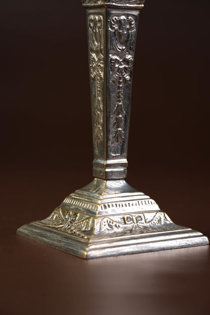 Victorian Silver-Plated Neoclassical Candlesticks with Tassel Detail