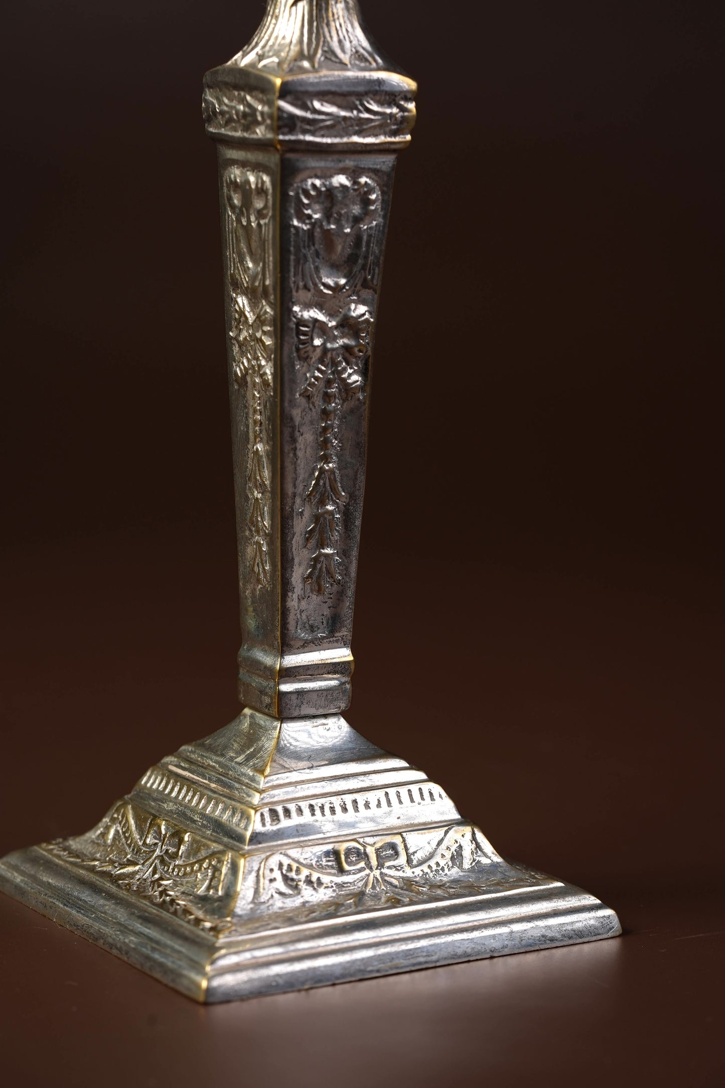Victorian Silver-Plated Neoclassical Candlesticks with Tassel Detail