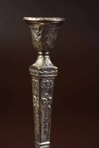 Victorian Silver-Plated Neoclassical Candlesticks with Tassel Detail