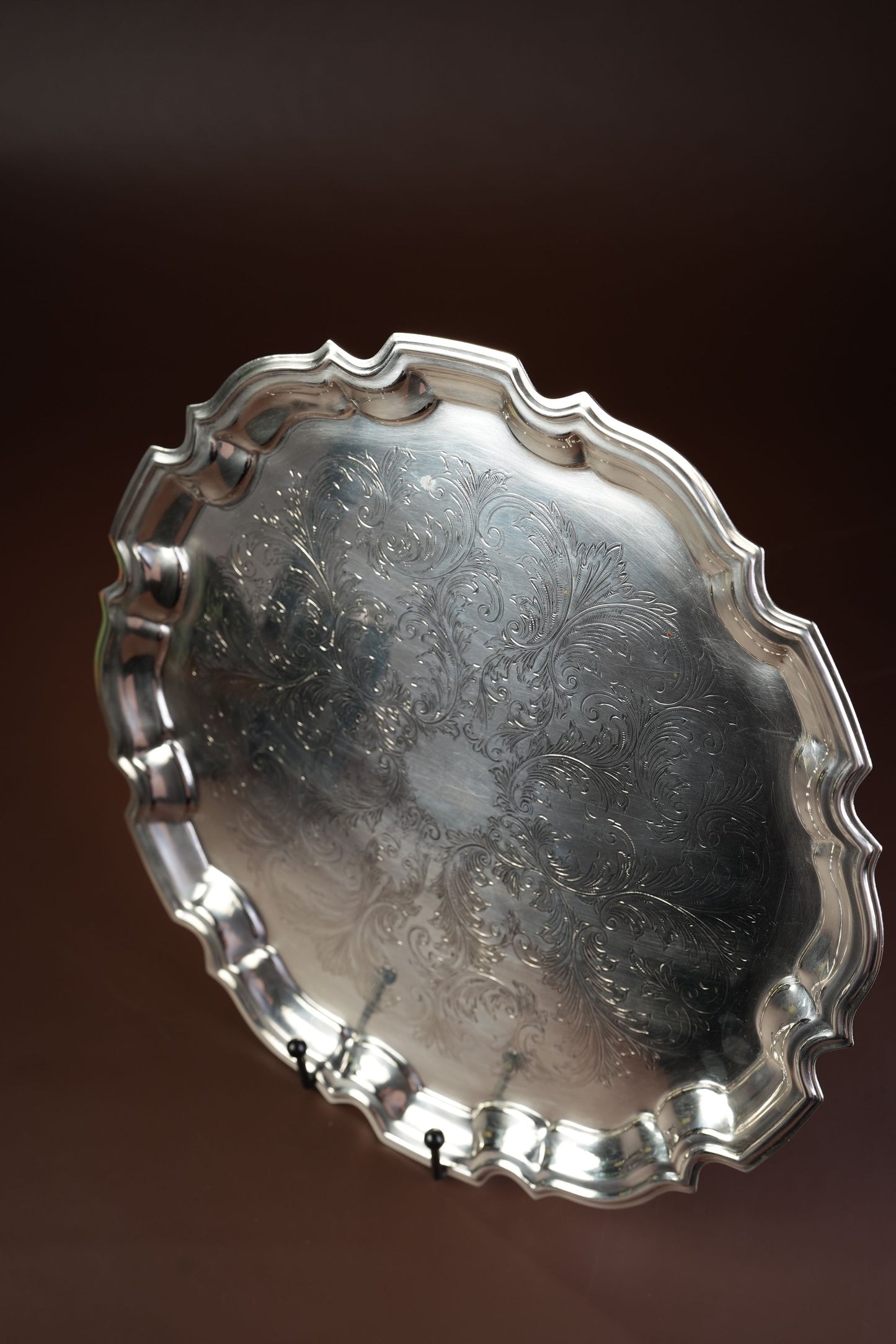 Victorian Silver-Plated Salver Tray with Engraved Scrollwork