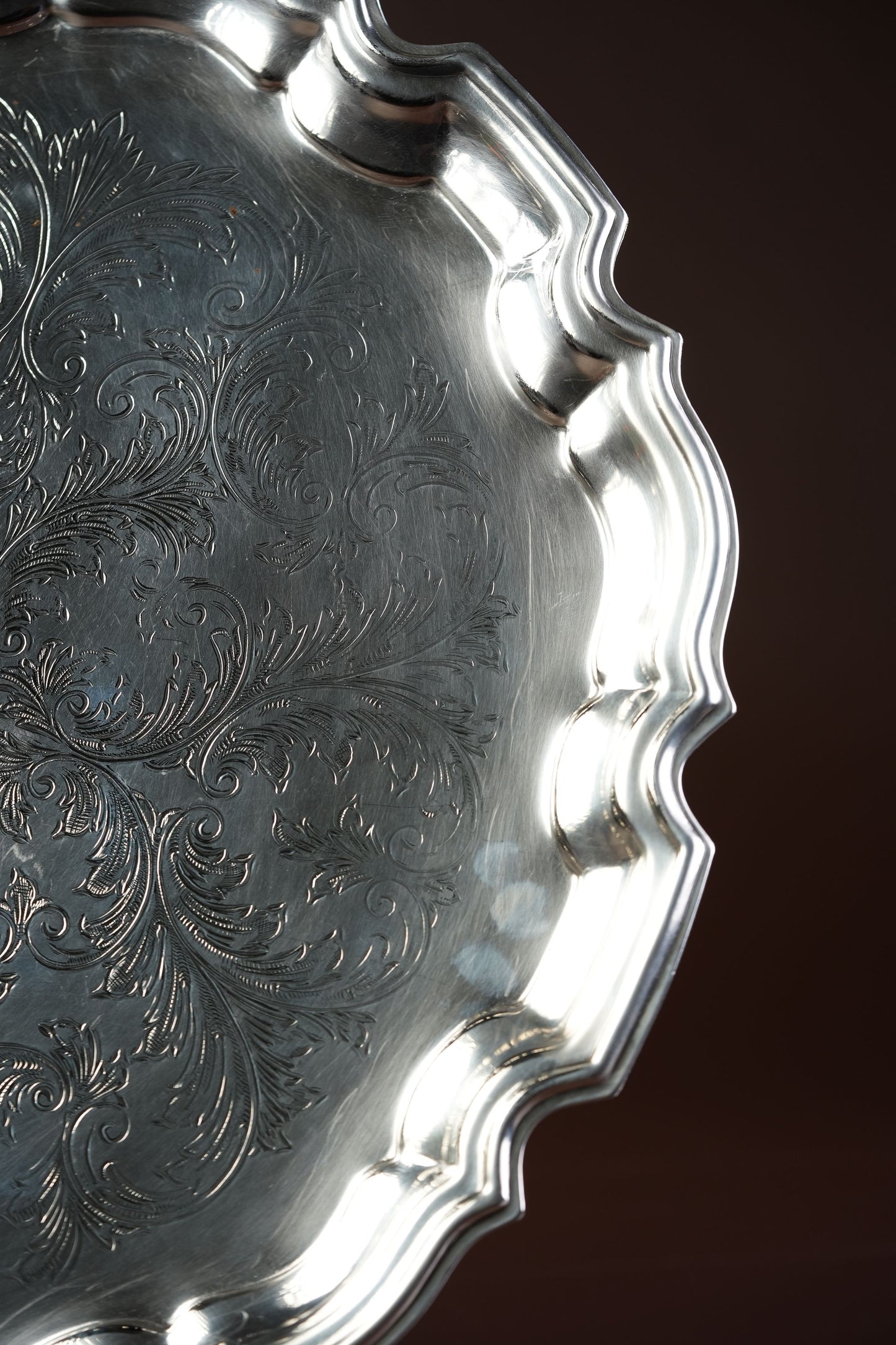 Victorian Silver-Plated Salver Tray with Engraved Scrollwork
