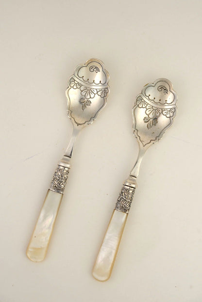 Victorian Silver-Plated Spoons with Mother-of-Pearl Handles | Set of 2