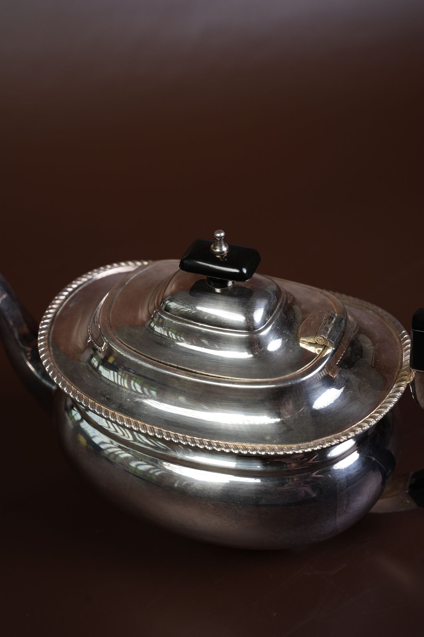 Victorian Silver-Plated Teapot with Beaded Lid & Ebonised Handle