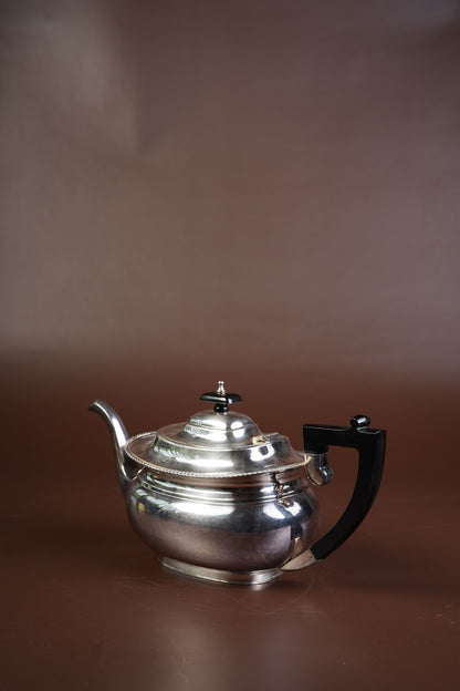 Victorian Silver-Plated Teapot with Beaded Lid & Ebonised Handle