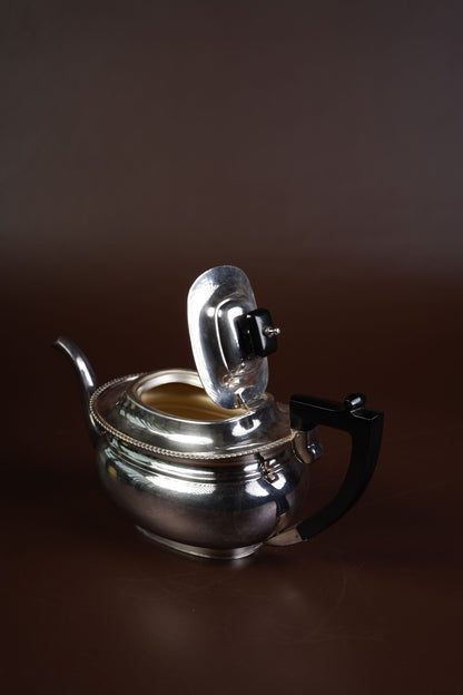 Victorian Silver-Plated Teapot with Beaded Lid & Ebonised Handle