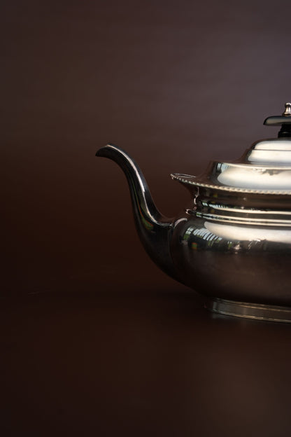 Victorian Silver-Plated Teapot with Beaded Lid & Ebonised Handle