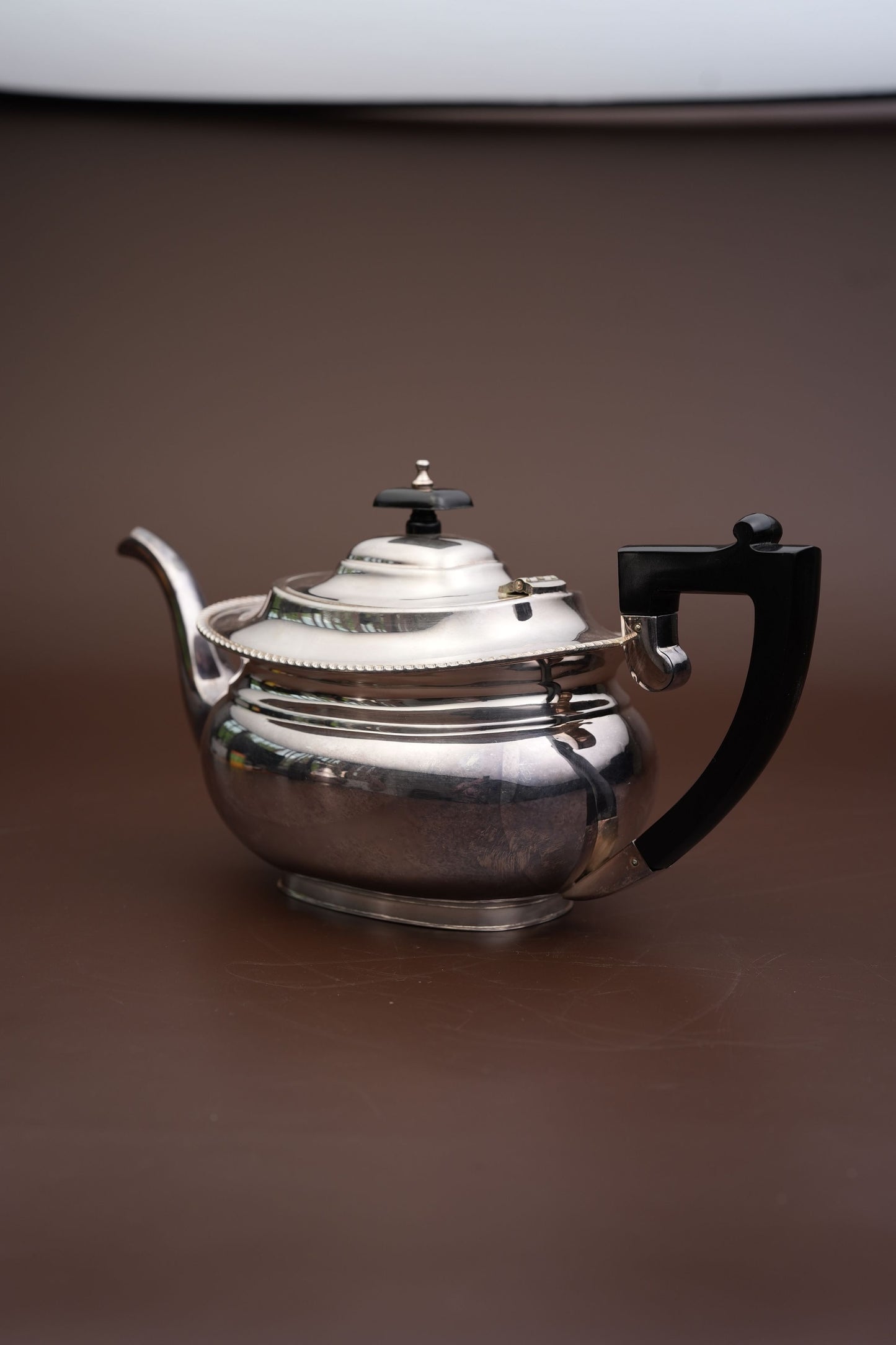 Victorian Silver-Plated Teapot with Beaded Lid & Ebonised Handle