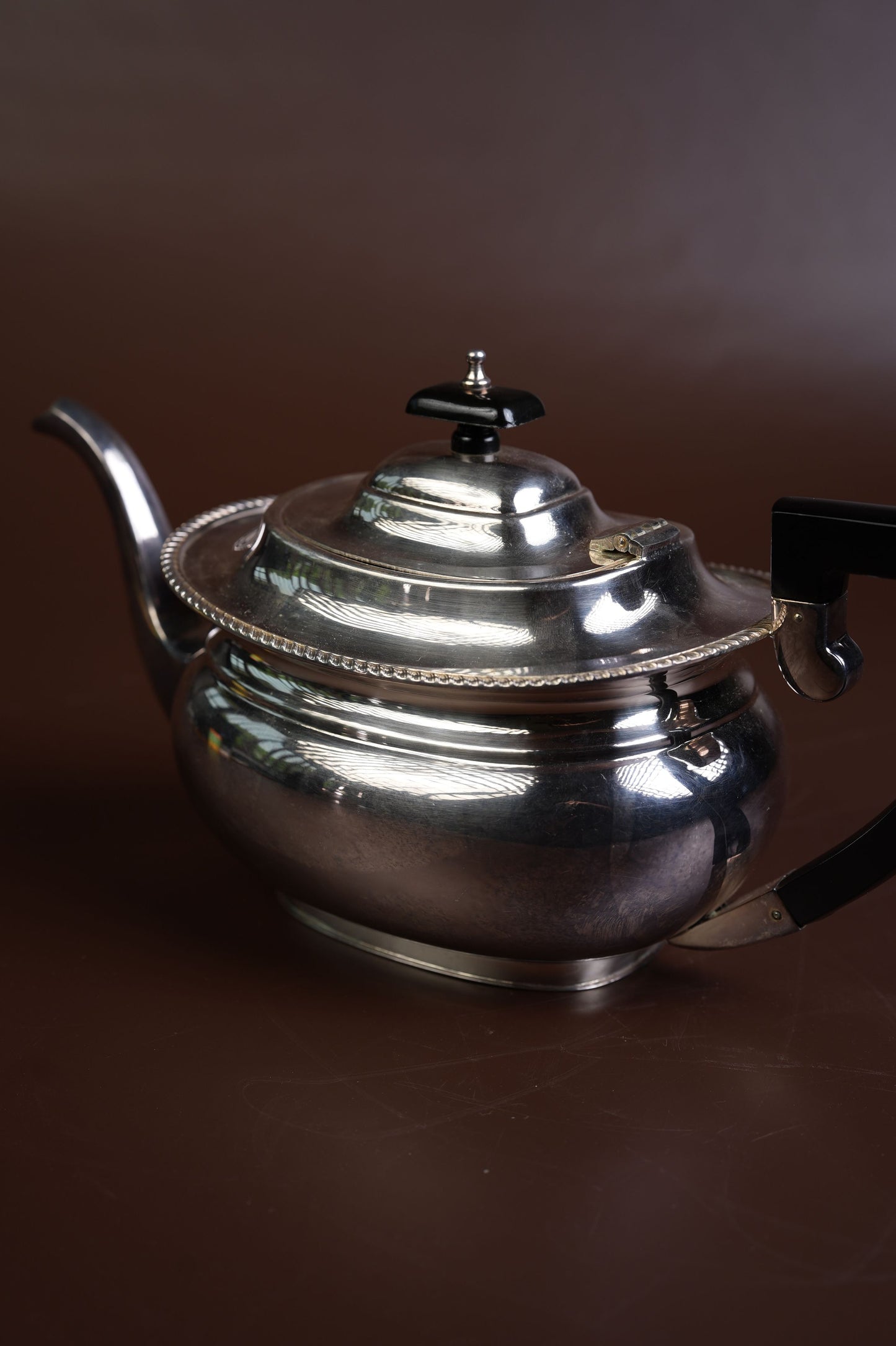Victorian Silver-Plated Teapot with Beaded Lid & Ebonised Handle