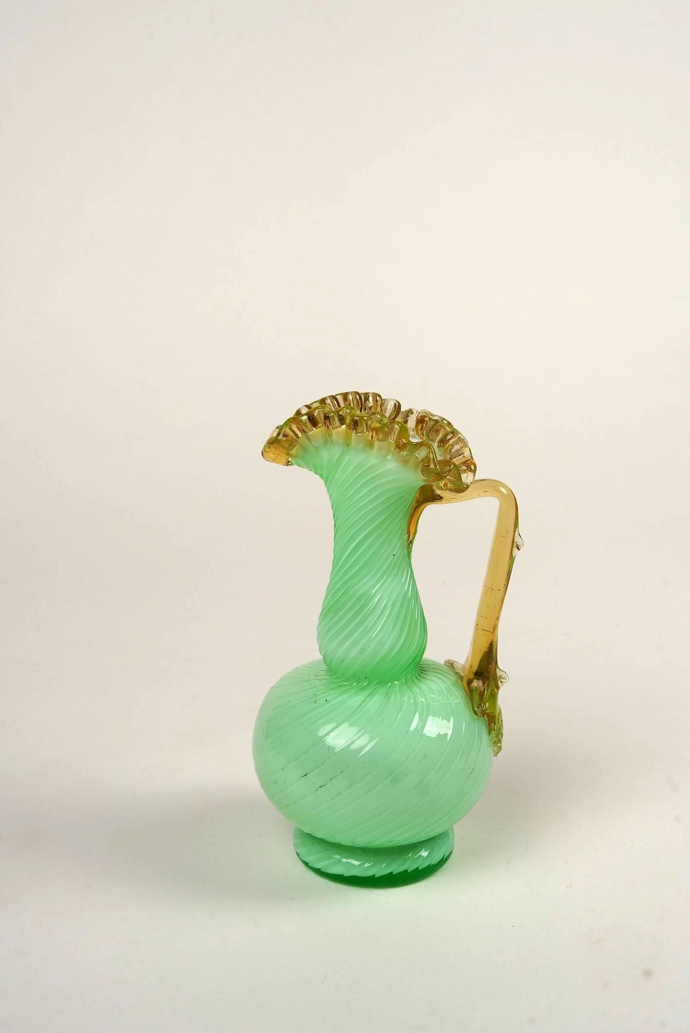 Victorian Uranium Opaline Green Glass Ewer Vase | Lazy Suzan Home
