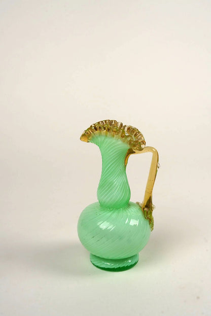 Victorian Uranium Opaline Green Glass Ewer Vase