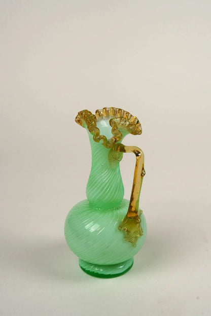 Victorian Uranium Opaline Green Glass Ewer Vase