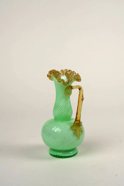 Victorian Uranium Opaline Green Glass Ewer Vase