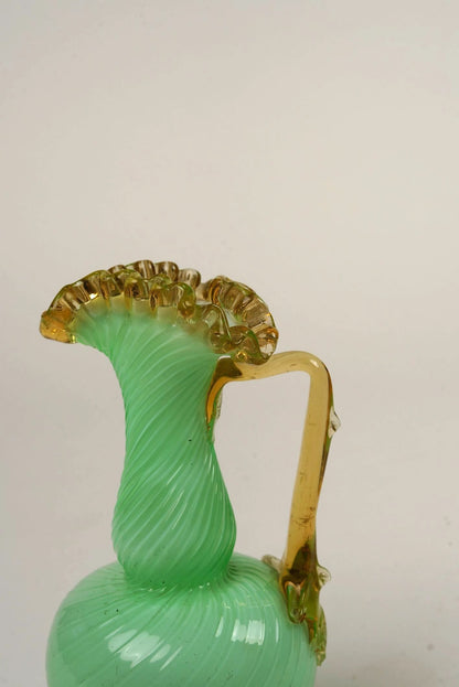 Victorian Uranium Opaline Green Glass Ewer Vase
