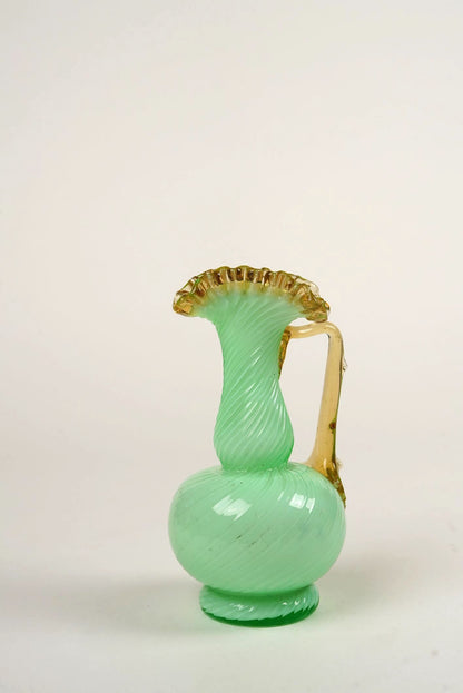 Victorian Uranium Opaline Green Glass Ewer Vase