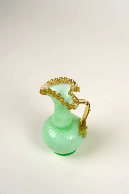 Victorian Uranium Opaline Green Glass Ewer Vase