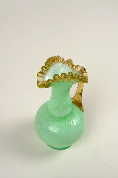 Victorian Uranium Opaline Green Glass Ewer Vase