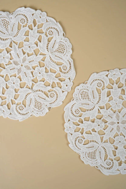 Vintage Embroidered Small Doilies | Set Of 2