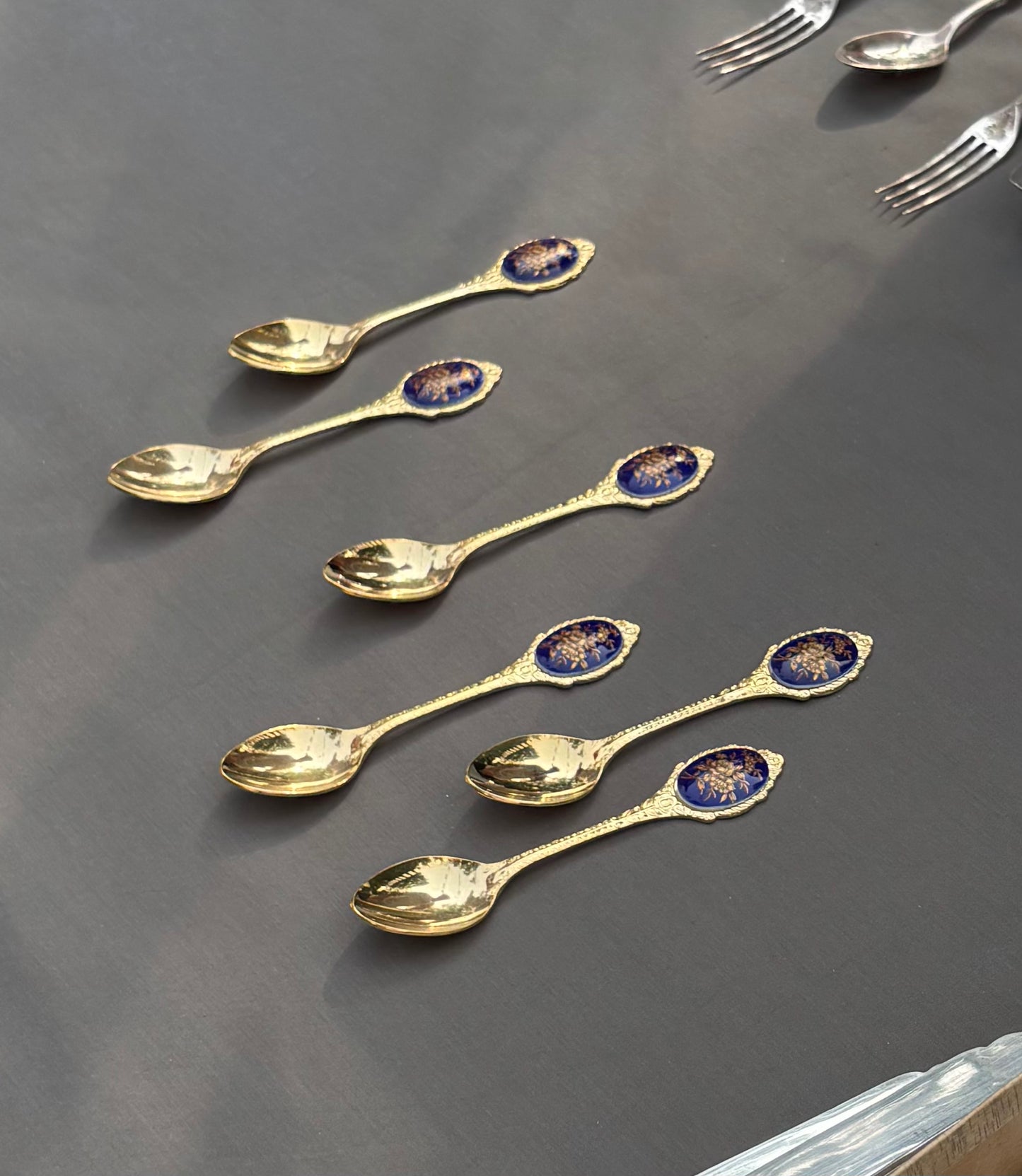 Vintage Tea Spoons With Gilded Floral Inlay | Set of 6