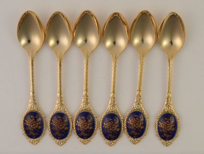 Vintage Tea Spoons With Gilded Floral Inlay | Set of 6