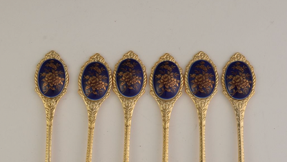 Vintage Tea Spoons With Gilded Floral Inlay | Set of 6