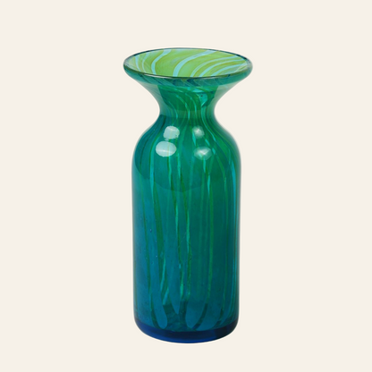 Green glass vase with wavy pattern - - Authentic antique piece 