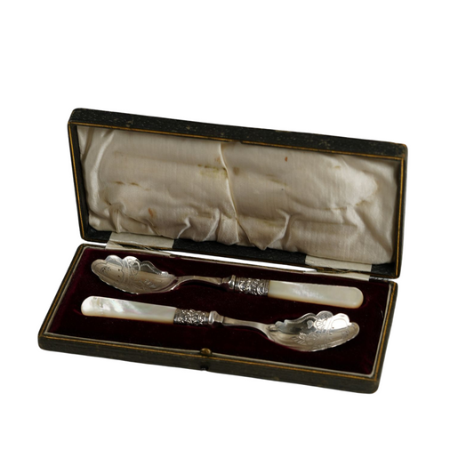 Victorian Silver-Plated Spoons with Mother-of-Pearl Handles | Set of 2