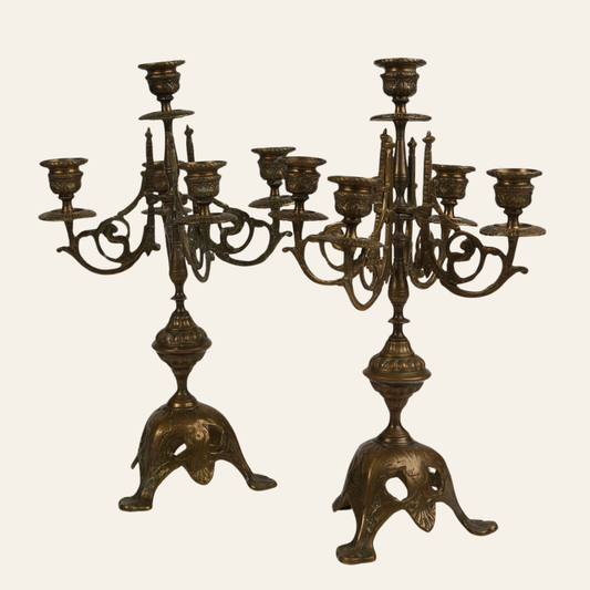 French Brass 5-Arm Candelabras, 19th Century, Set of 2