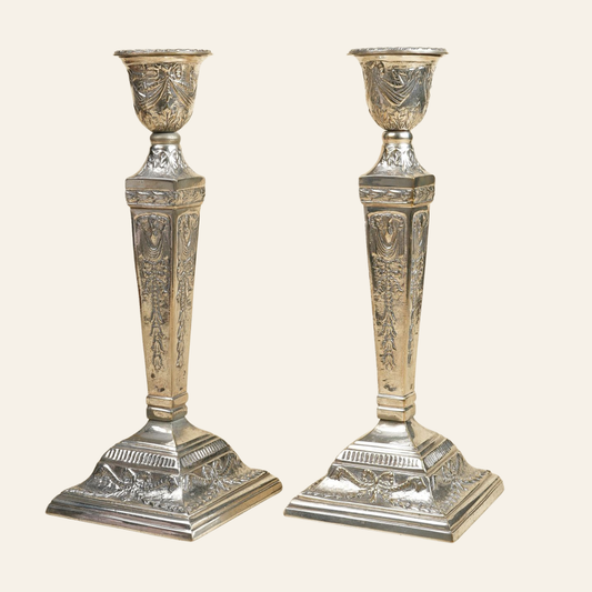 Neoclassical Silver-Plated Candlesticks