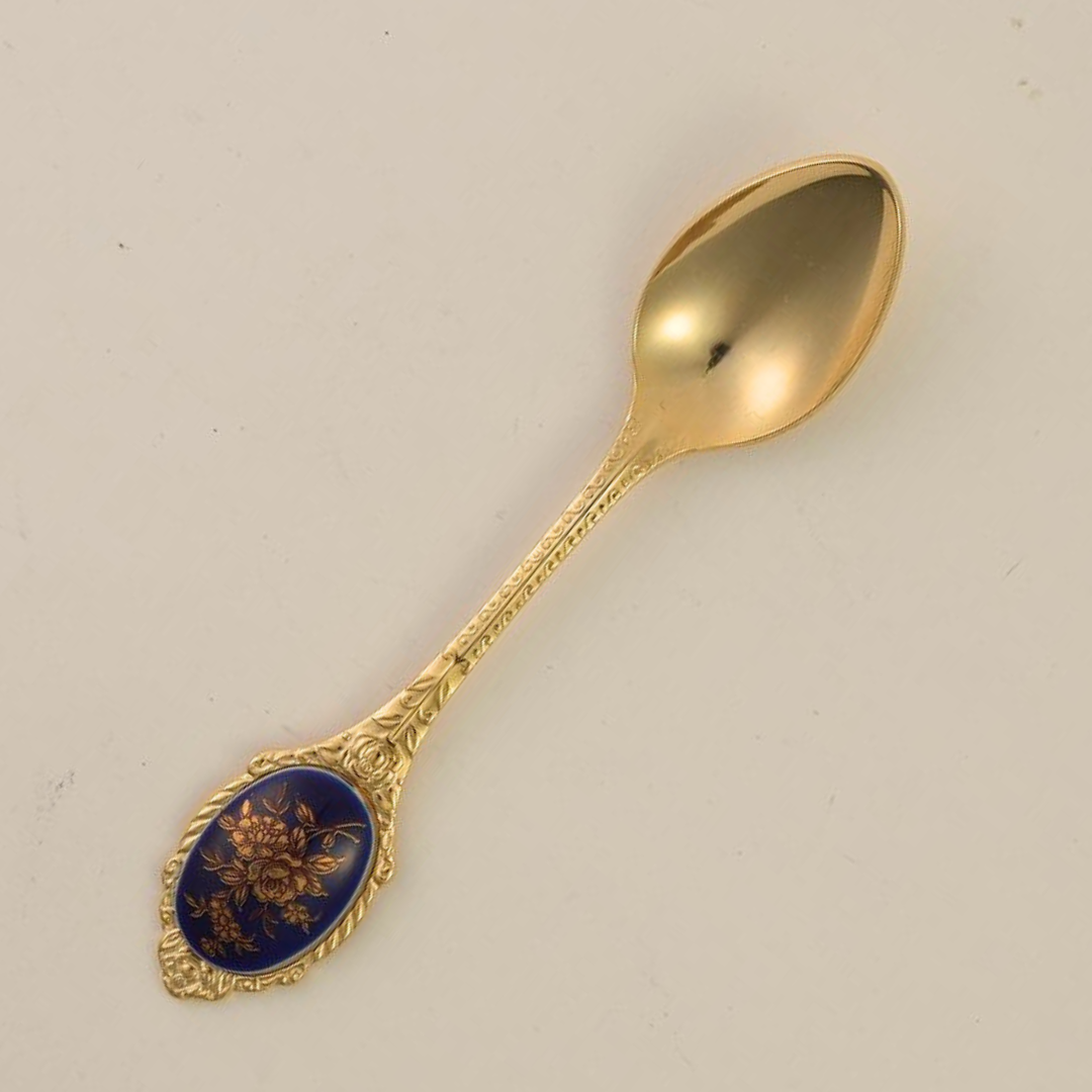 Vintage Tea Spoons With Gilded Floral Inlay | Set of 6