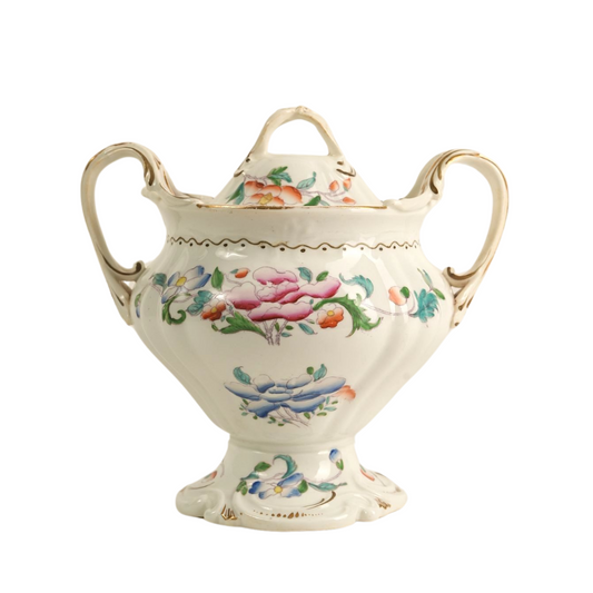 Hand-Painted Porcelain Sugar Bowl with Lid, c. Early 20th Century