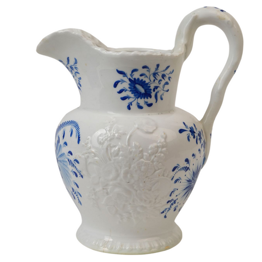 Vintage Embossed Blue & White Jug