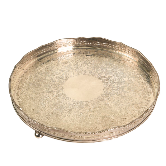 Ornate Silver-Plated Engraved Serving Tray